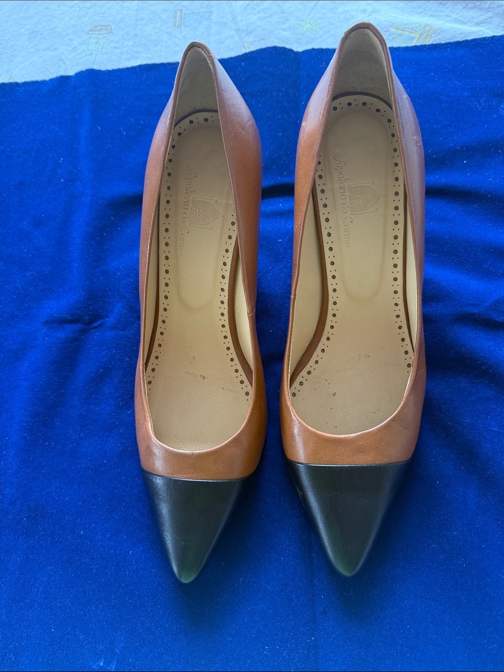 Leather Two-Tone Pointed Toe Pumps - Brown & Black